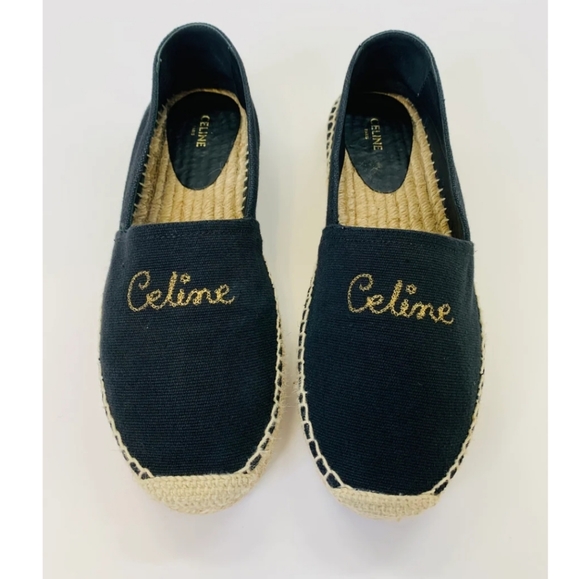 Celine 9 black canvas 39 espadrilles sneaker shoe flats gold designer - Picture 4 of 4